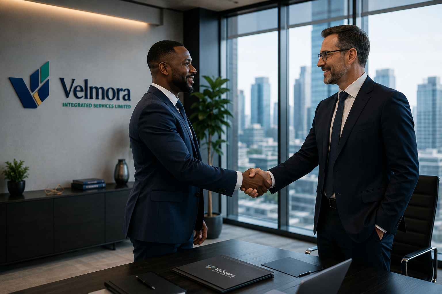Business handshake in a modern office